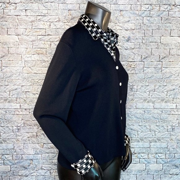 Alfred Dunner Cardigan Style Top Polka Dot Trim Size Medium Faux Button Front - Picture 3 of 6